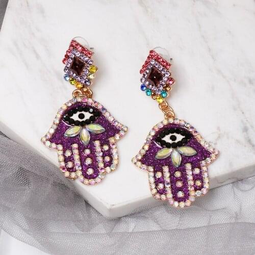 Unique Evil Eye Earrings Colorful Crystal Pendant Wholesale New Big Long Rainbow Stone Statement Party Earring For Women Za 2021