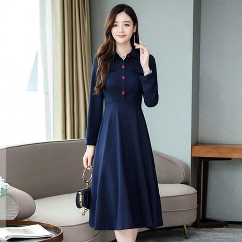 Women Dresses Fashion Elegant Female Long Sleeve Dress 2020 New Autumn Spring Turn-down Collar Button Slim Dresses Plus size 3XL