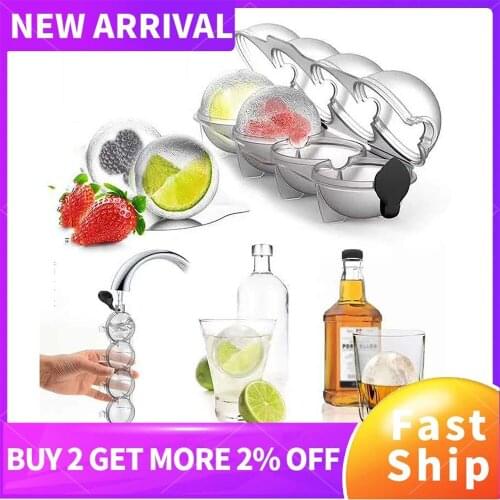 4 Cavity Homemade Round Ball Ice Mold DIY Ice Cream Maker Plastic Ice Mould Whiskey Ice Tray Bar Tool Kitchen Gadget Summer