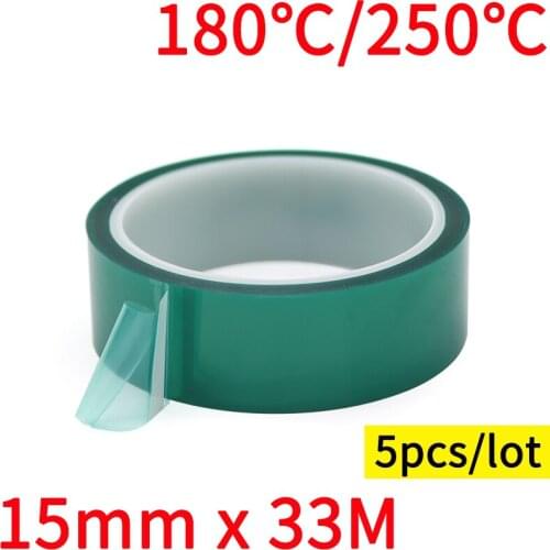 5pcs 15mm x 33m Green PET Film Tape High Temperature Heat Resistant PCB Solder SMT Plating Spray Paint Insulation Protection