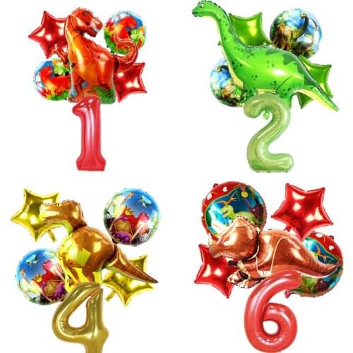 6pcs Jurassic Park Birthday Party Dinosaur Balloons Balloons 1st 40inch number 18inch Foil Globos Baby Shower Surprise
