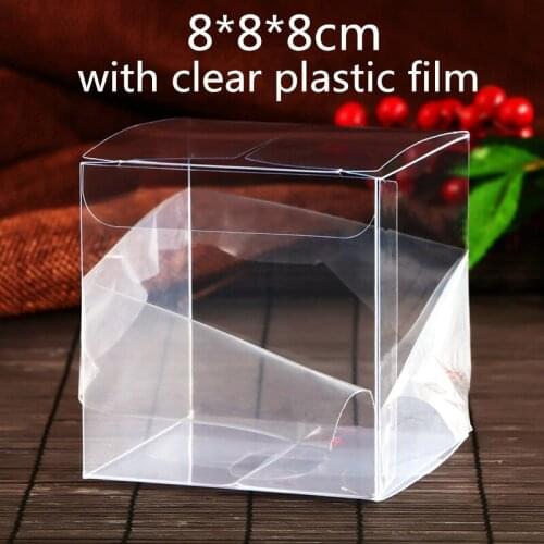 8*8*8cm Transparent Waterproof Clear PVC Boxes with clear plastic film, Plastic Candy/Gift/Cosmetics/Cake PVC Packaging Boxes