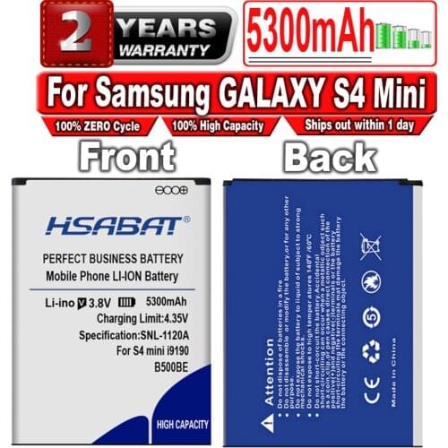 HSABAT B500BE B500AE 5300mAh Battery for Samsung GALAXY S4 Mini Battery i9190 i9192 i9195 i9198 s4mini Batteries