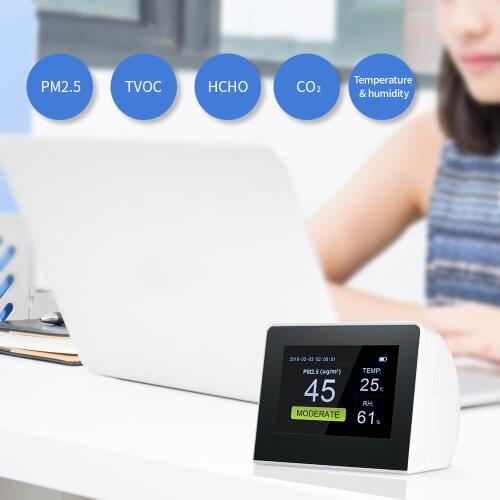 Indoor Outdoor Digital Air Quality Monitor Gas Detector PM2.5/ HCHO/TVOC Tester CO2 Meter Monitor Gas Analyzer with Battery