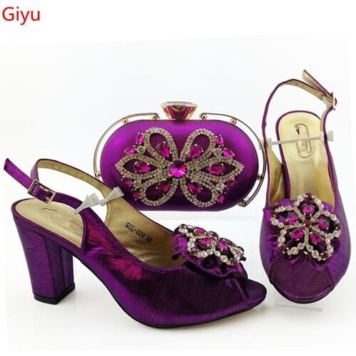 Doershow beautiful Shoes And Bag Matching Set With purple Hot Selling Women Italian Shoes And Bag Set For Party Wedding HIA1-38