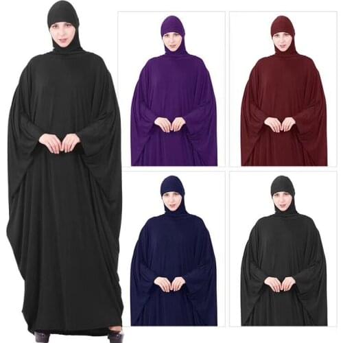 Dubai abaya turkish hijab clothing muslim hooded hijab dress loose bat sleeve Ramadan prayer dress