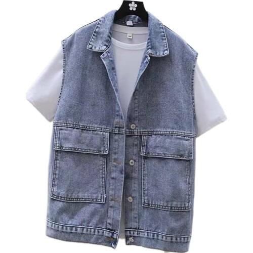 Spring and Autumn New Denim Vest Ladies Loose Students Korean Sleeveless Waistcoat Overalls Free Shipping