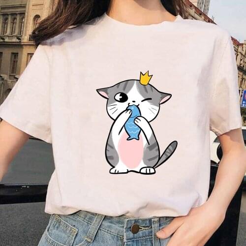 Summer Harajuku Kawaii Cat O Neck Tshirt Funny Woman Short Sleeve T-shirt Loose Woman T Shirt Graphic Girl Streetwear Female