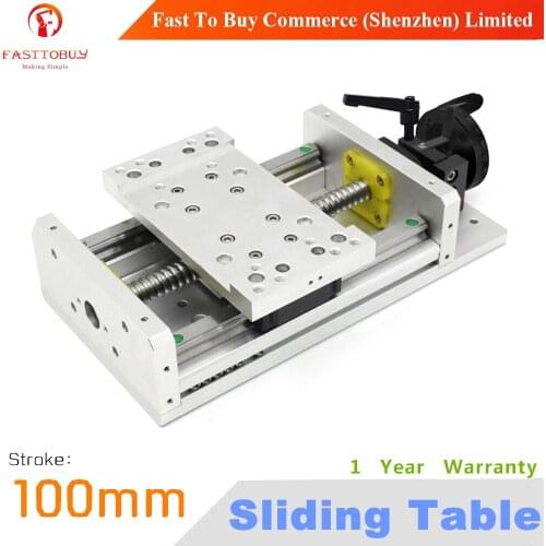 Stroke 100mm C7 CNC Sliding Table Lead Screw 1605 Manual Operation Linear Guides Repositioning Resolution 0.02mm for CNC Machine