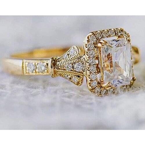 Dainty Square Zircon Engagement Ring Luxury Female White Crystal Stone Ring Classic Yellow Gold Color Wedding Rings For Women