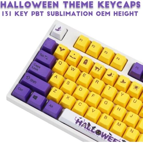 Halloween theme PBT 131 key sublimation purple keycaps for mechanical keyboard 60 percent OEM height full set 64 68 87 980 104