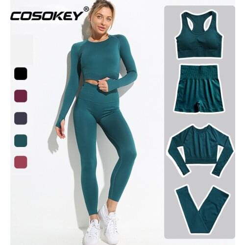2/3/4PCS Women Sports Clothing Seamless Yoga Set Fitness Workout Set Gym Exercise Tracksuits High Waist Leggings Sportswear