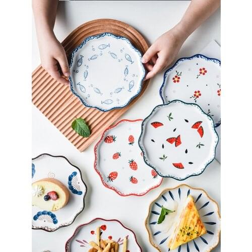 Creative hand-painted ceramic children breakfast dessert plate western food pasta salad fruit posing home kitchen tableware