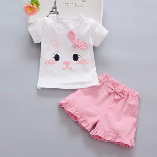 Summer Baby Girl Casual Cartoon Rabbit Print Short Sleeve T-shirt Tops Shorts Outfits Set 2019