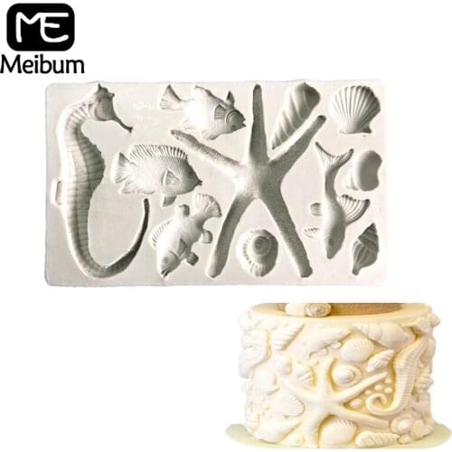 Meibum Ocean Series Silicone Fondant Cake Mold Starfish Seahorse Conch Fish Paste Sugar Craft Decorating Mould Chocolate Pastry