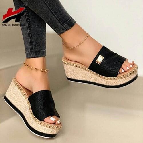 NAN JIU MOUNTAIN 2020 Summer Wedge Sandals Women Open Toe Simple Slippers Hand Made Comfortable Womens Shoes Plus Size 36-43
