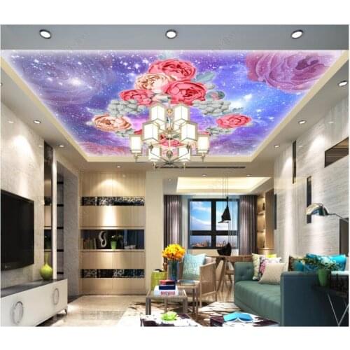 Custom photo 3d ceiling murals wallpaper Romantic starry universe rose flower home decor living room wallpaper for walls 3 d
