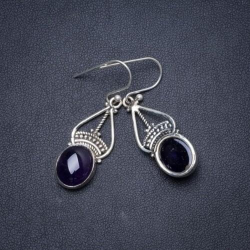 Natural Amethyst Handmade Unique 925 Sterling Silver Earrings 1.5" Y1670