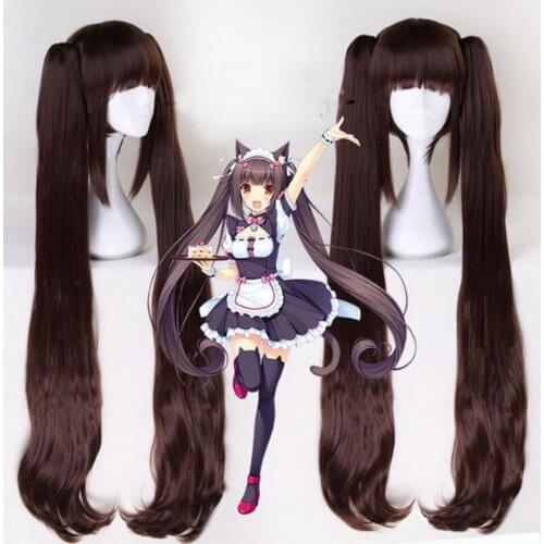 NEKOPARA Chocolat Vanilla Cosplay Wig Wigs Dark Brown Straight Heat Resistant Synthetic Hair Cosplay Wig Women+Free Wig Cap