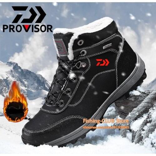 2021 New Daiwa Men Non-slip Waterproof Winter Hiking Fur Snow Boots Plush Warm Boot Sneakers Outdoor Fishing Shoes Comfortable