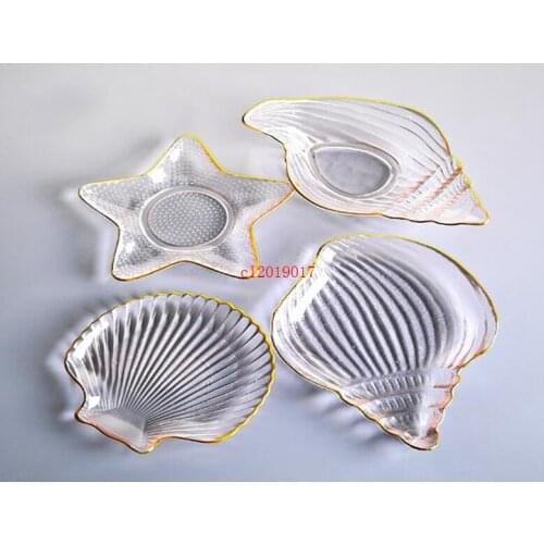 Ocean glass plate Nordic creative fruit salad bowl snack plate gold edge cold dish bowl