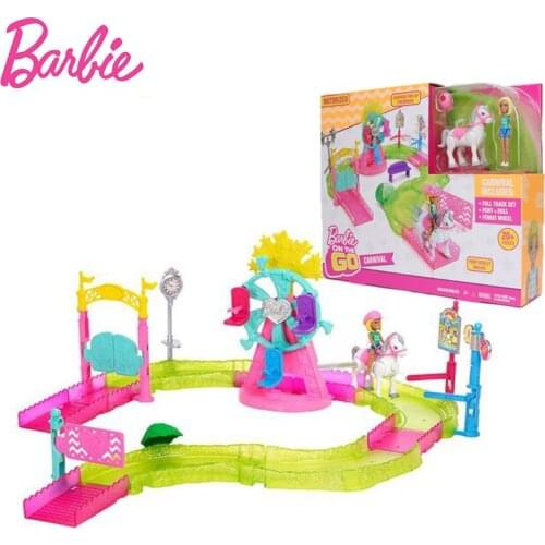 Original Barbie Doll White Horse Princess Carnival Fireworks Mini Race Track House Family Baby Girls Toys for Children Birthday