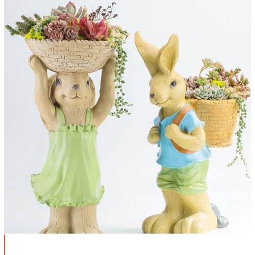 Pastoral Resin Large Caliber Succulent Flower Pot Home Rabbit Plants Animal Vase Courtyard Garden Figurines Decoration Crafts