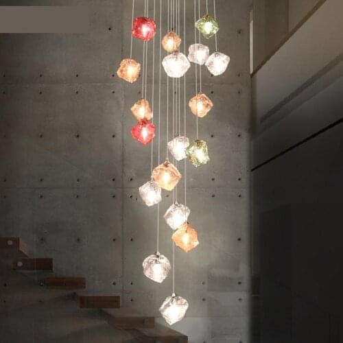 Hotel hall hanging glass Chandeliers Luminaria Led Colorful Glass suspension Light Korea Style Church Hanging Lamp Fixtures