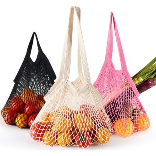 Portable Shopping Mesh Bags for Fruit Vegetable Net Bag Eco-Friendly Storage Handbag Cotton Foldable Bag for Shopping Grocery