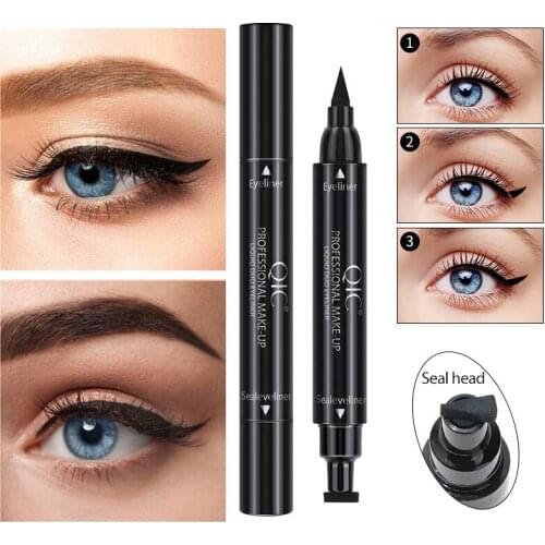 QIC Brand Makeup Black Eye Liner Liquid Pencil Quick Dry Waterproof Black Double-ended Makeup Stamps Wing Eyeliner Pencil TSLM2