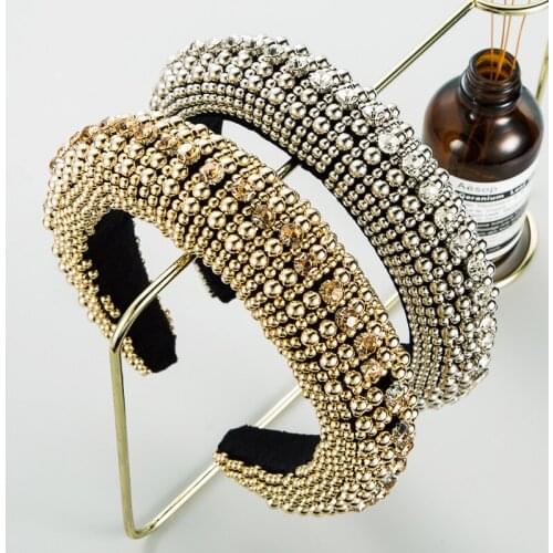 Retro All Imitation Pearl Headband Women Inlaid Rhinestone High End Flannel Sponge Hair Band Womens Party Hair Accessories