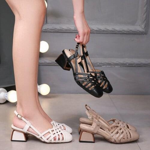 2021 New Large Size Baotou Sandals Female Summer Wild With Buckle Fresh Thick Heel Heels