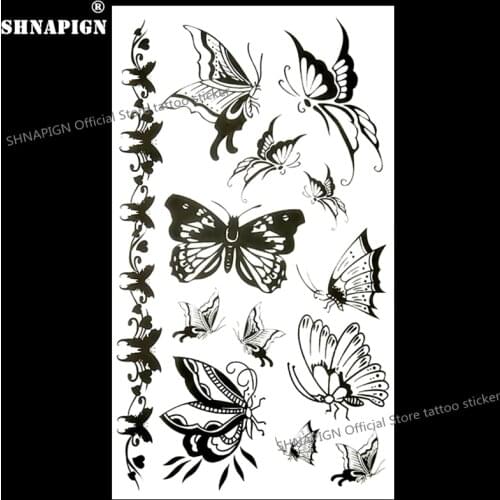 SHNAPIGN Black Butterfly Child Temporary Body Art Flash Tattoo Sticker 10*17cm Waterproof Henna Fake Tato Car Styling Wall Tatto