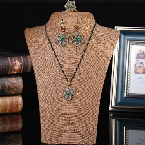 Turkish Jewelry Chain Pendant Necklace Earring Sets for Women Moroccan Ethnic Wedding Jewelry Bridal Gift