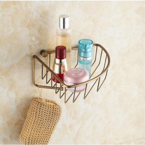 Vidric Wall Mounted Antique Brass Bathroom Soap Basket Holder Shower Shampoo Shelf Bath Shower Shelf corner shelf building mate
