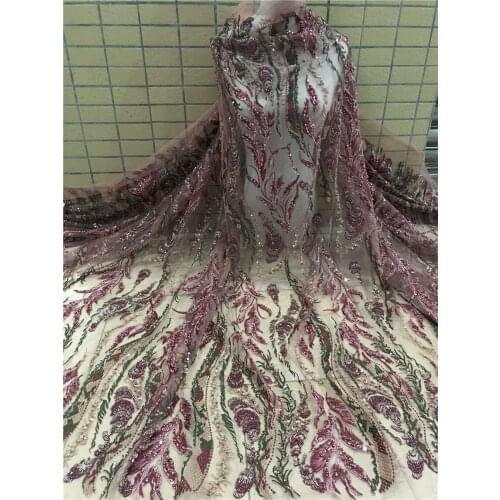 High Quality African Lace Fabric with beads French Net Embroidery ZH-218885 Tulle Lace Fabric For Nigerian Party Dress