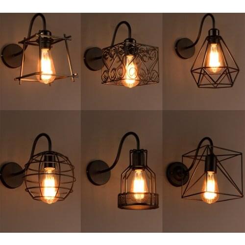 Iron black lampshade wall lamp vintage cage guard sconce loft lighting fixture modern indoor lighting wall lamps