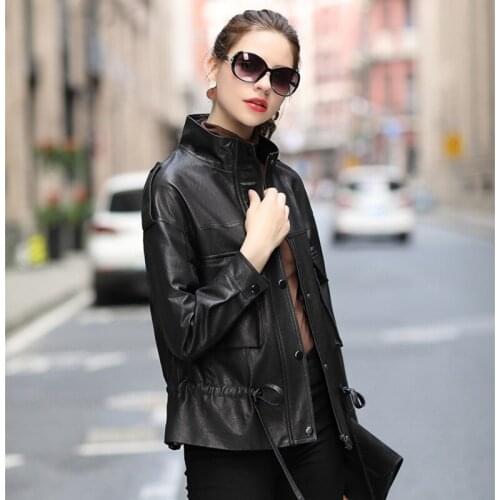 Jacket Leather Sheepskin Women Straight Cool Outerwear 2021 Autumn Winter Personality Tooling Small Short Leather Casual Coat