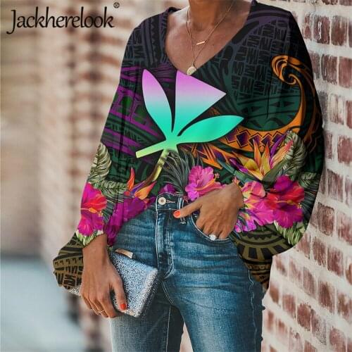 Jackherelook Polynesian Traditional Tribal Print Plus Size Womens Chiffon Blouses Harajuku Shirts Lantern Sleeve Tops Clothing