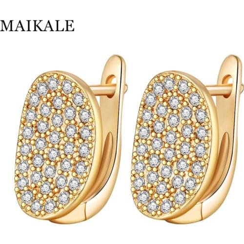 MAIKALE Round Earrings Plated Gold White High Quality Cubic Zirconia New Simple Korean Earrings For Women To Friend Gift