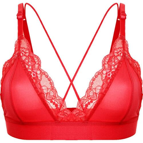Pink wire free cross strap sexy bra underwear woman single layer lace breathable comfortable black red lingerie CYHWR
