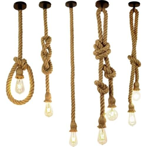 AC90-260V E27 Hemp Rope Pendant Lights Creative Personality Industrial Pendant Lamp for Restaurant Coffee Bar