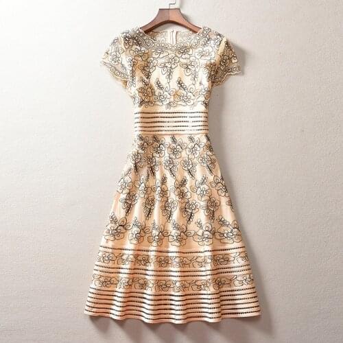 High Quality Summer 2021 Runway Fashion Women Sequined Flower Embroidery Plus Size 3xl 4xl Party Dress