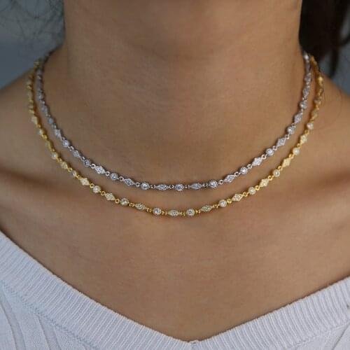 Gold silver color wedding engagement bridal gift tennis cz station chain chocker jewelry delicate ollarbone CZ necklace new