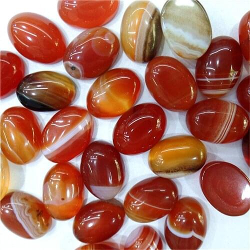 100Pcs 14x10x5mm Wholesale Red And Brown Stripes Onyx Agate Oval Cab Cabochon DIY Jewelry Making Accessories M49