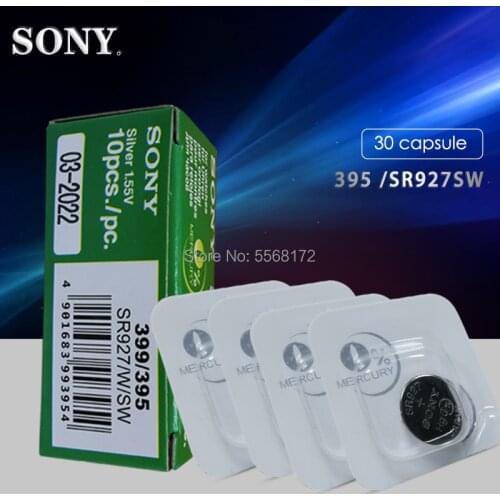 30pcs Original Sony 1.5V 395 SR927SW 399 SR927W LR927 LR927W SP395 SR927 610 AG7 Single grain packing Watch Battery
