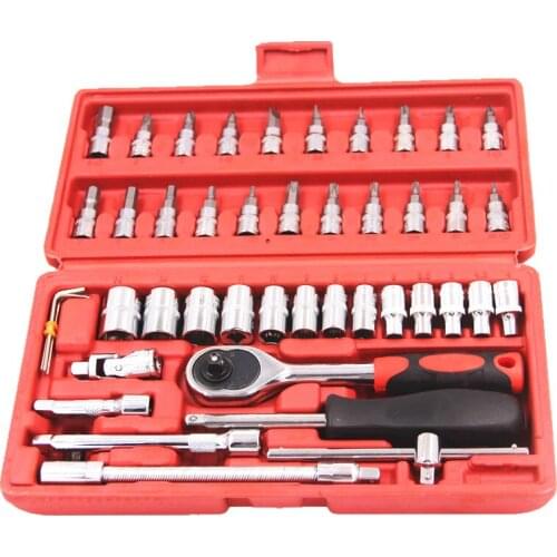 46pcs 1/4-Inch Socket Set Car Repair Tool Ratchet Set Torque Wrench Combination Bit a set of keys Chrome Vanadium