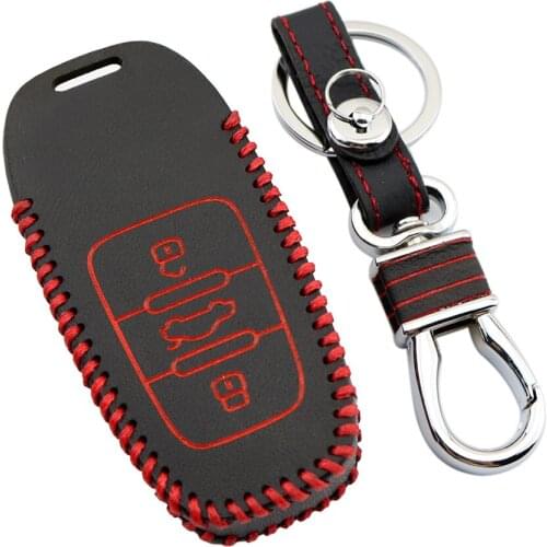 Leather Key Case Bag Holder Fob Shell Box Cover Fit For Audi A4 A5 A6 A7 A8 SQ5 S5 S6 S7 S8 Q5 Remote 3 Buttons Accessories