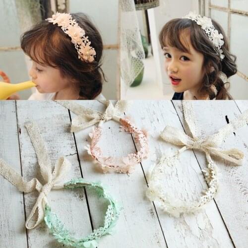 1PCS Childrens hair accessories baby flowers lace streamer headband girls hair hoop wreath headdress head flower