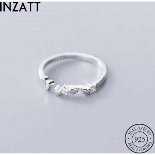 INZATT Real 925 Sterling Silver Zircon Heart Adjustable Ring For Fashion Woman Party Fine Jewelry Minimalist Cute Accessories
